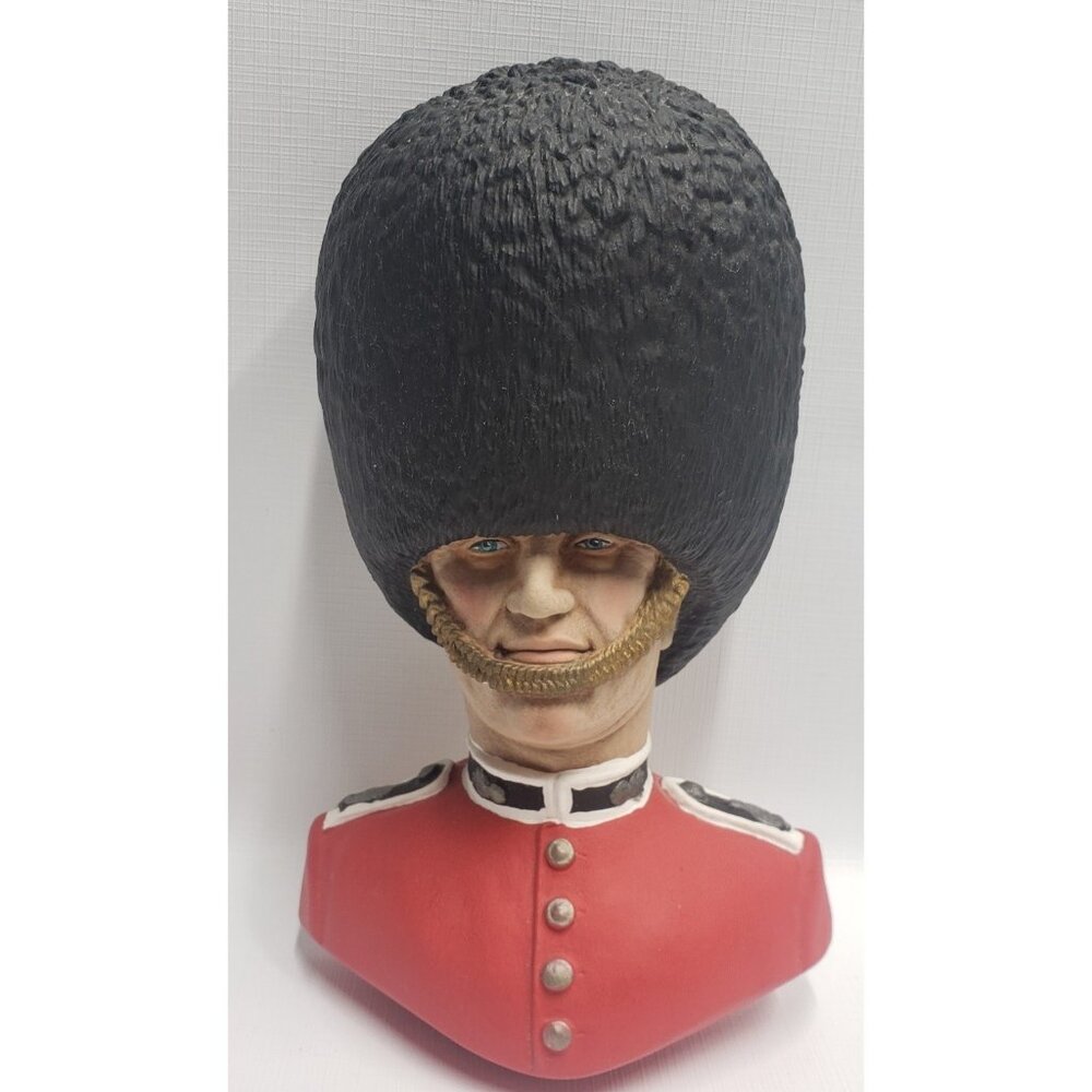 Chalkware British Soldier Palace Guardsman Scarlets Busby Blue Eyes Red Coat